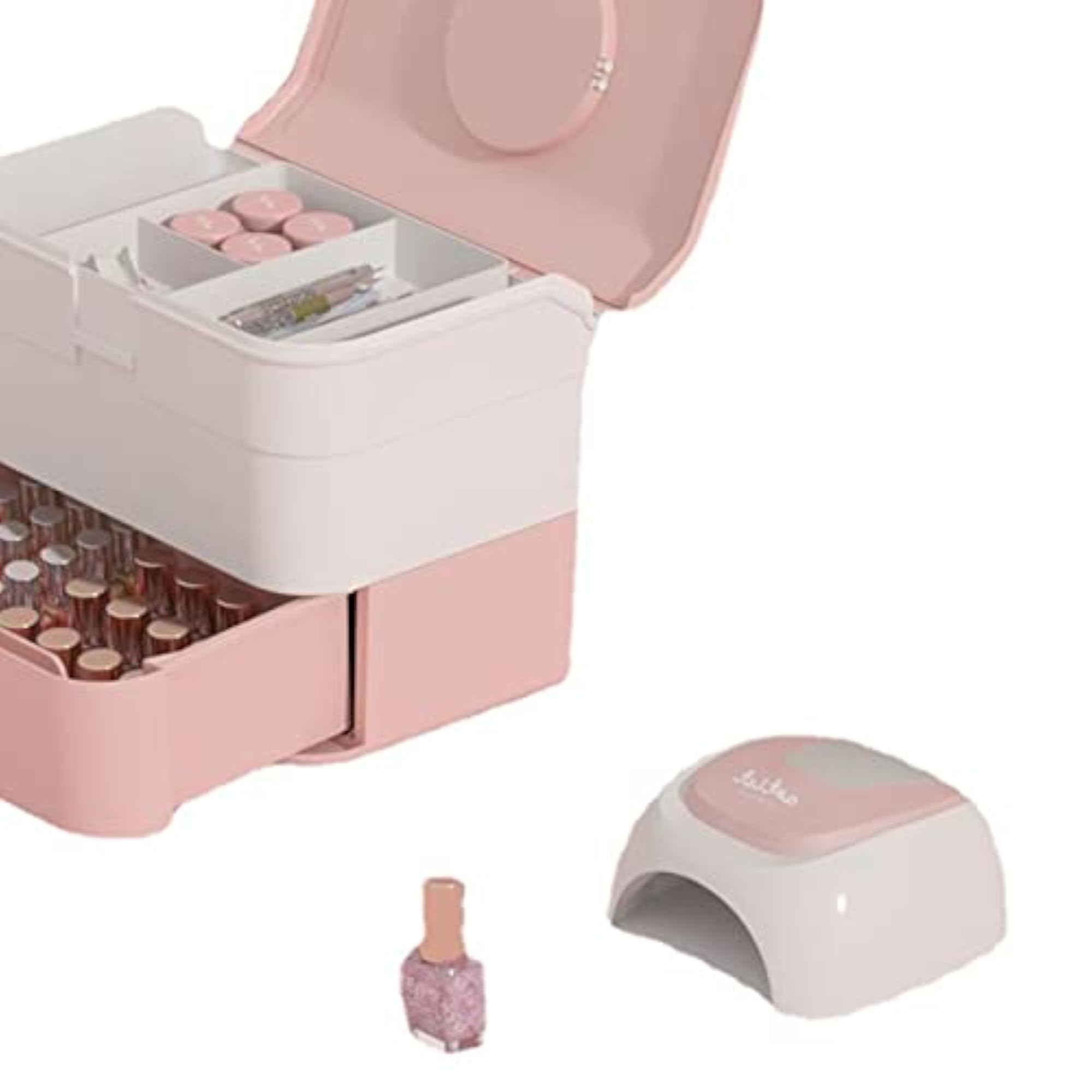 Lightweight 2 Layers Makeup Drawer Storage Box, Pink