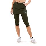 Sportkind Mädchen & Damen 2-in-1 Tennisrock mit Taschen & 3/4 Capri Leggings, Laufrock, Yogahose mit Rock, Sport Skapri, Khaki, Gr. XL