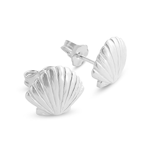 Azaggi 925 Sterling Silver Seashell Cute Sealife Summer Delicate and Pretty Stud Earrings
