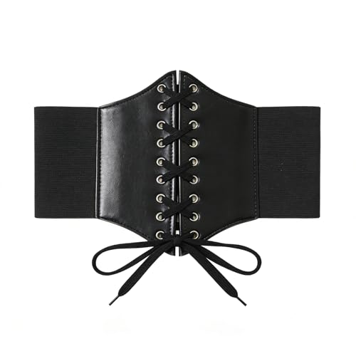 Pirate Corset Women Black Corset Belt Red/Brown Waist Corsets Underbust Medieval Dress Costume Accessories Retro Leather Waist Cincher Belts Lace-Up Waspie For Halloween Steampunk Party (Black)