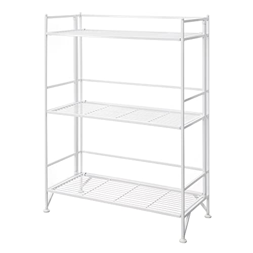 Image of Convenience Concepts Xtra Storage Shelves-3-Tier Wide Folding Metal, Modern Shelves Display in Living Room, Bathroom, Office, Kitchen, Garage, White