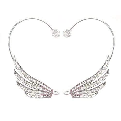 Angel Wing Ear Cuff Earrings For Women Non Piercing Silver Adjustable Ear Clip On Climber Wrap Crawler Cartilage Dainty Cubic Zirconia Feather Ear Cuffs For Non Pierced Ears For Women #TOP2