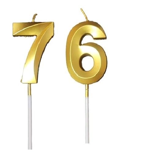 Image of ToyUniverse Number 76 Gold Candle | Seventy Six Number Candle | Number 76 Metallic Gold Candle for Seventy Sixth Birthday,Anniversary, Surprise Party Cake Decoration Candle (Pack of 2,Number 76)