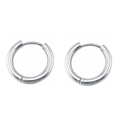 Earrings For Men Non Piercing Assu Stainless Steel Classic Plain Pipe Thin Cambered Hoop Ear Lobe Earrings For Men And Women (Silver)-image-19