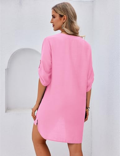 Image of Ekouaer Bathing Suit Cover Up for Women V Neck Button Down Swimsuit Coverup Beach Dress Shirt S-3XL
