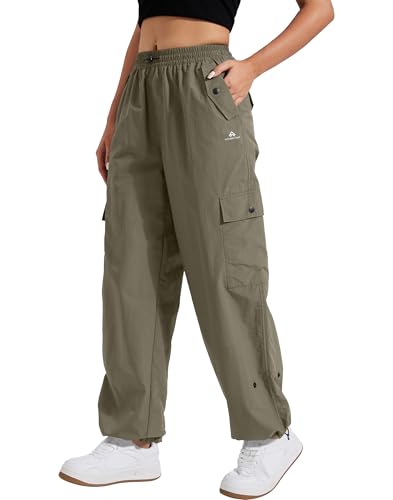Pioneer Camp Cargo Pants Women Baggy Parachute Pants Woman with 6 Pockets Quick Dry Lightweight Hiking Travel Pants Trousers Grey Green