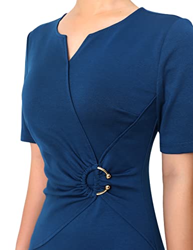 VFSHOW Womens Elegant Short Sleeve Notch Neck Ruched Work Office Business Church Bodycon Sheath Dress3