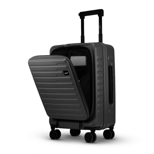 Image of F Gear Sedona Small Cabin Pro 54cm German Polycarbonate Hard Luggage|8 Japanese Hinomoto Silent Wheels| USB & Type-C Charging, Phone Stand & Cup Holder | Front Opening Suitcase for travel (Steel Grey)