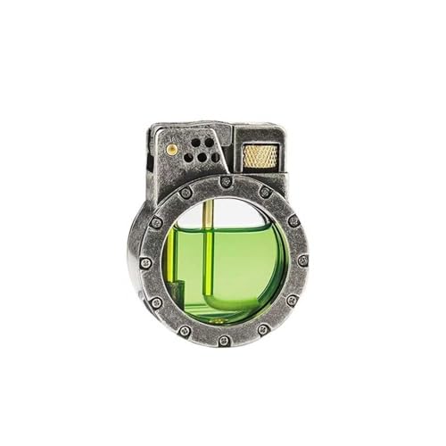 Encendedor De Trinchera Retro, Encendido por Eyección De Un Toque, Tanque De Combustible Transparente Visible, Encendedor De Queroseno Reutilizable, Adecuado For Coleccionar Y Decorar(Silver)