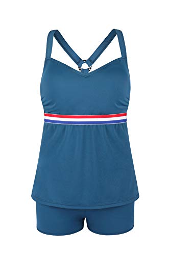 JINXUEER Plus Size Racerback Swimsuit Athletic Tankini Set Swimwear Two Piece with Boyshorts Bathing Suit for Women