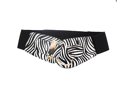 Trendy Fashion Jewelry Women Wide Stretch Belt Hip High Waist Faux Leather Metal Hook Buckle L XL Black Zebra Print