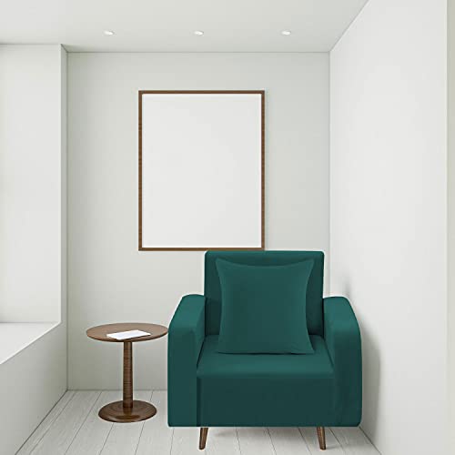 Trimming Shop Velvet Stretch Armchair Covers, Stretchy Stylish Couch Slipcovers with 2 Pillow Covers, Universal Settee Protectors for Living Room, Fitted Non-Slip Thick Covers, Turquoise, 1 Seater