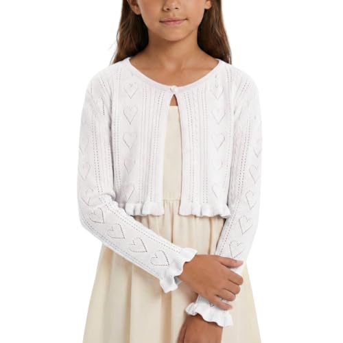 Image of Girls Cotton Knit Shrug Cardigan with Long Sleeve Ruffle Hem