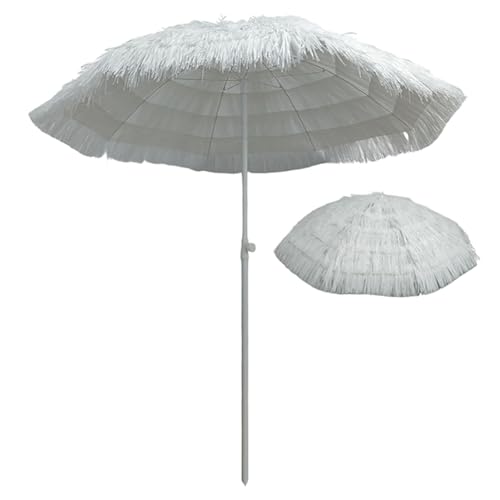 HCBUTAE 2m Sombrilla de Paja de imitación Blanca, sombrilla de Ocio, sombrilla de Playa, sombrilla para Patio al Aire Libre jardín, sombrilla Grande Impermeable