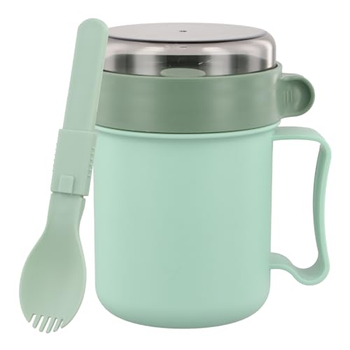 Tarros de Avena con Tapa y Cuchara, 500 ml Taza de Muesli Yogur, Reutilizable Taza Cereales para Llevar Overnight Oats Jar, Apto para Oficina Almuerzo (verde)