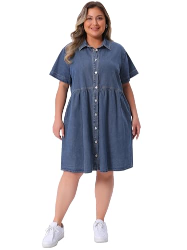 Image of Agnes Orinda Denim Dress for Women Plus Size Button Down Babydoll Sundress Jean Dress with Pockets 2026 Vacation