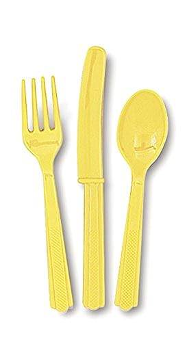 Image of Soft Yellow Plastic Silverware Set for 6 Guests (18pcs)