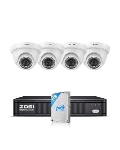 Image of ZOSI 3K 5MP Lite H.265+ Home Security Camera System with AI Human Vehicle Detection, 8 Channel Surveillance DVR and 4 x 1080p Weatherproof CCTV Dome Camera Outdoor Indoor, 80ft Night Vision, 1TB HDD
