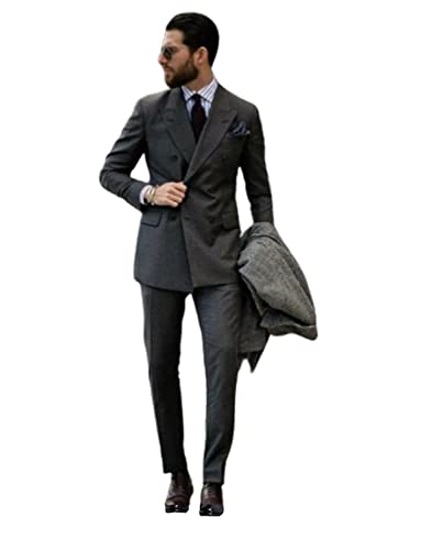Men's Double Breasted Buttons Tuxedos Peak Lapel Two-Piece Suit Jacket Pants Set Daily Dinner Formal Wedding Business