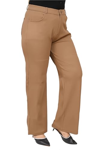 Image of Women's Wide Leg 4-Way Stretch Stripped Business Casual Pants Flexi Waist Wrinkle Resistant