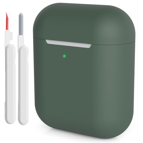 KOKOKA Custodia Case Compatibile con AirPods 2/1 con Kit di Pulizia, Case Cover Protettiva in Morbido Silicone per AirPods 2ª/1ªGenerazione con LED Anteriore Visibile, senza Moschettone, Deep Green