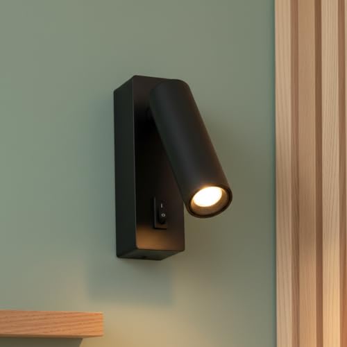 Aplique Pared Interior 2W orientable. Lámpara de lectura Luz cálida 3000K con chip CREE. Diseño moderno en Negro. Aplique LED ideal para cabeceros de cama, dormitorios, hoteles, escritorios o lectura.
