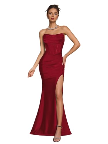 AOSHABABI Women's Cocktail Dresses Elegant Black Strapless Slit Mermaid Evening Dresses for Wedding...