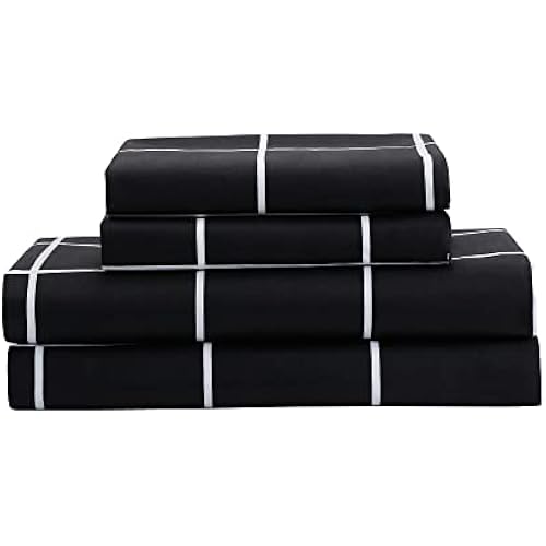 Best Season Bed Sheet Set 3 Pieces -Twin Size-Soft Durable Microfiber Bedding Sheet Set,Deep Pocket,Stain,Fade & Wrinkle Resistant (Plaid Black)