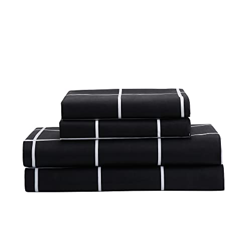 Best Season Bed Sheet Set 3 Pieces -Twin Size-Soft Durable Microfiber Bedding Sheet Set,Deep Pocket,Stain,Fade & Wrinkle Resistant (Plaid Black)