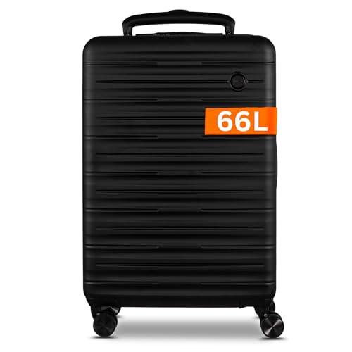 Polycarbonat Koffer Mittelgroß 66 Liter Volumen - mit TSA Schloss, Koffer & Trolleys, Reisekoffer, Hartschalenkoffer, Reisekoffer mit Rollen, Trolley, Hartschalenkoffer (Frozen Black, L, 65cm)