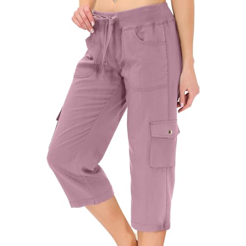 Purple Plus Size Capris for Women Casual Outdoor Quick Dry Camping Hiking Pants Drawstring Low Rise Wide Leg Shorts Plus Size Athletic Shorts with Pockets Comfy Loose Summer Clothes for Women 2025