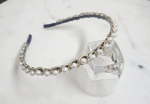 Image of Elegant Handcrafted Chain Hairbands /Headbands for Girls & Women Sleek Gold Chan with Pearls