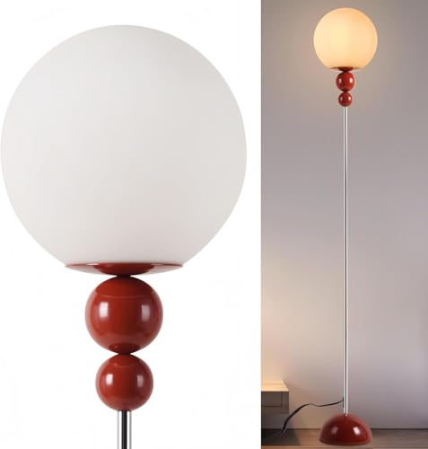 Alpinaluz Lámpara de Pie Roja con Esfera de Cristal Opaco Ø24 cm – Diseño Moderno Vintage con Multibola Metálica, Barra Cromada y Casquillo E27 para Salón, Dormitorio o Lectura
