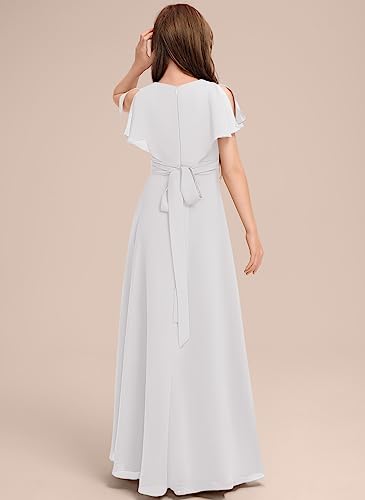 Junior Bridesmaid Dress, Flower Girl Dresses, Formal Dresses for Teen Girls A-line V-Neck Floor-Length Chiffon3
