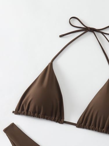 GORGLITTER Women's High Waisted Thong Bikini Set Halter Triangle Tie Back Swimsuit Bathing Suit4