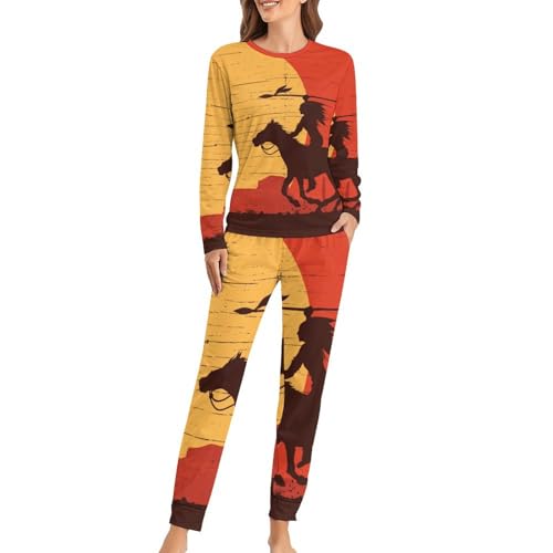 Pyjama femme cheval fini les nuits froides grâce au t-shirt manches longues et pantalon