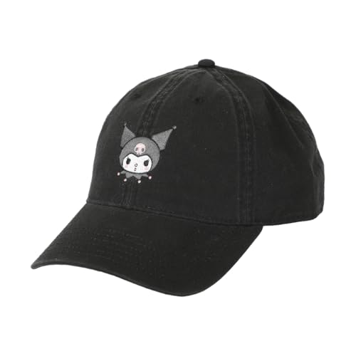 Bioworld Kuromi Embroidered Character Face Black Unstructured Baseball Cap