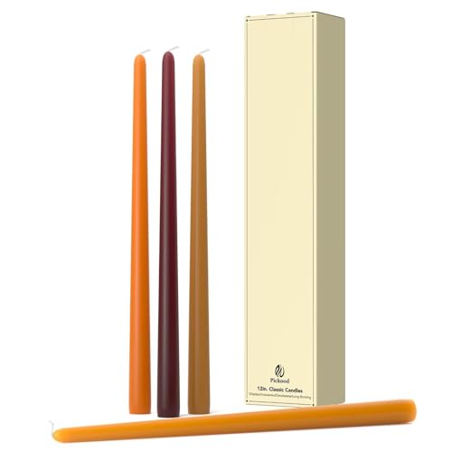 Pickood 12-Inch Tall Dripless Taper Candles Set of 4 - Fall Tapered Candles, Perfect for Halloween,Fall - Smokeless, Unscented, Long Burning - Hand Poured, Colored Tall Candlesticks - Thanksgiving