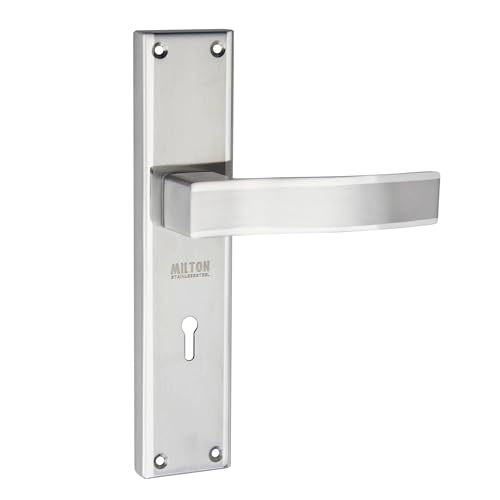 Image of Milton Mortise Lock Set with Stainless Steel Handle, Two Tone Steel Finish, MSS-492 Model, Includes Keys and Hardware