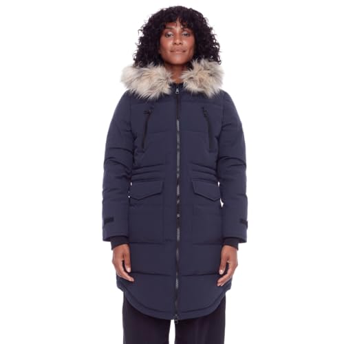 ALPINE NORTH Ukon Women’s Vegan Down Drawstring Winter Parka - Insulated Jacket with Faux Fur Hood