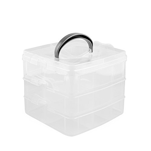 Sortierbox mit Tragegriff, Aufbewahrungsbox, Größe 15,5 x 15,5 x 13,0 cm, 3 x 6 Fächer, für Bügelperlen, Perlen, Schmuck…