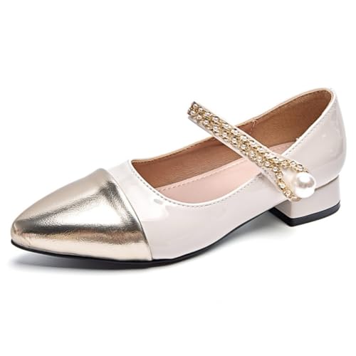 Girls Low Heel Princess Dress Shoes Pearl Mary Jane Pumps Wedding Party