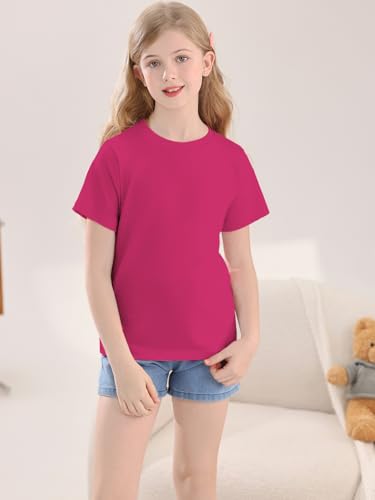 Image of Girls Summer Short Sleeve T Shirts Kids Basic Tees Crewneck Tops 5-14 Years