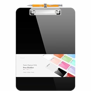 Sooez Plastic Clipboard with Pen Holder, [10% Thicker] Clip Boards 8.5×11 with Low Profile Clip, Cute Hanging Clipboard, Standard Letter Size A4 for Women Kid Teacher, Office & School Supplies, Black