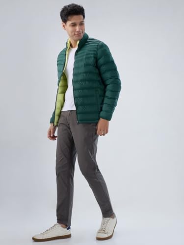 Image of Spykar Men Olive Green Cotton Slim Fit Ankle Length Mid Rise Trousers