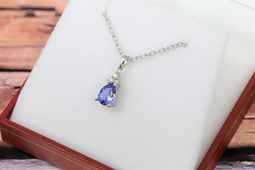 925 Sterling Silver 1/2Ct Genuine Tanzanite Diamond Teardrop Pendant3