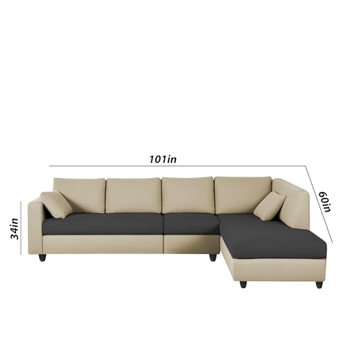 Image of Florian RHS 6 Seater L Shape Sofa Set for Living Room (Cream Black Fabric) Premium Fabric Sofa