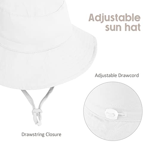 Baby Bucket Hat & Sunglasses, Wide Brim Sun Protection Hat Upf 50+, Summer Beach Hat With Adjustable Chin Strap For Infant Boys Girls Age 6-12/12-18 Months White #TOP4