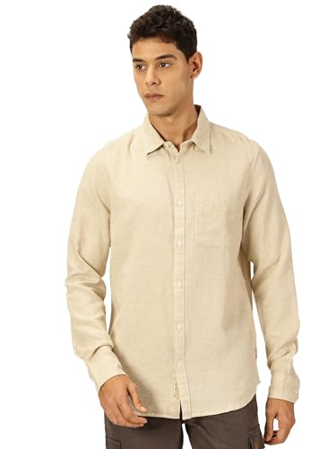 Image of Thomas Scott Men's | Solid | Premium Linen Blend | Spread Collar | Summer Wear | Long Sleeve | Shirts for Men