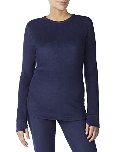 Cuddl Duds ClimateRight Womens Stretch Fleece Warm Underwear Long Sleeves Top (L - Navy)